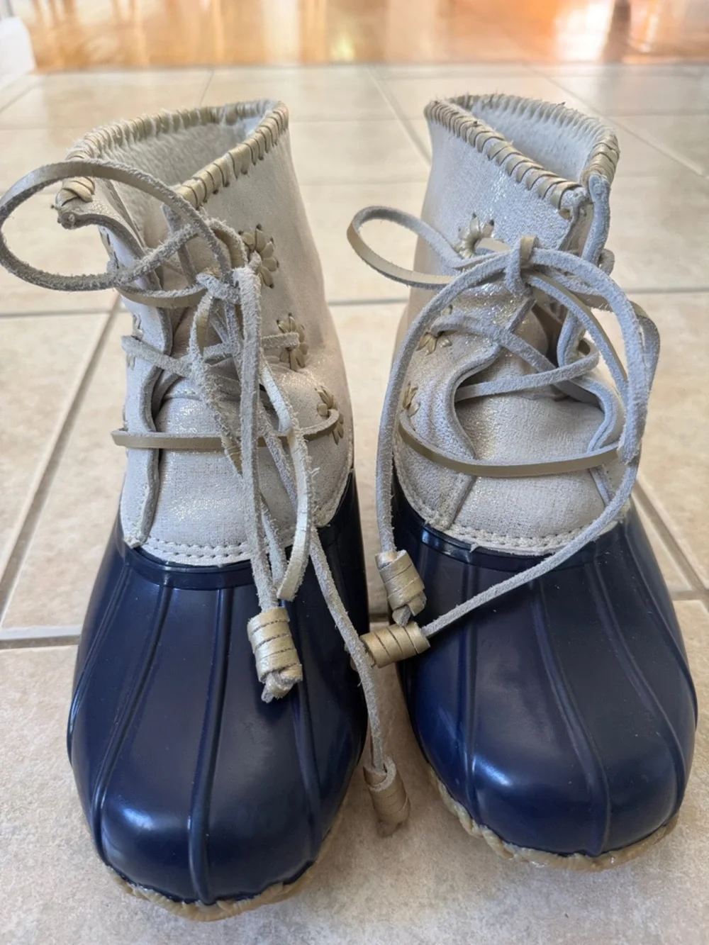 Jack Rogers Duck Boots Chloe Blue Metallic Sparkle Sherpa Lined Preppy 8